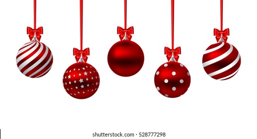 Red Christmas Balls with Shadows on white background. Vector illustration