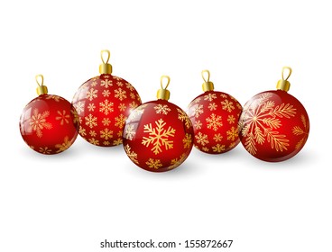 Red Christmas balls with snowflakes