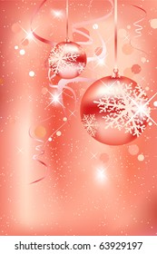 Red christmas balls with snowflakes, stars and waves