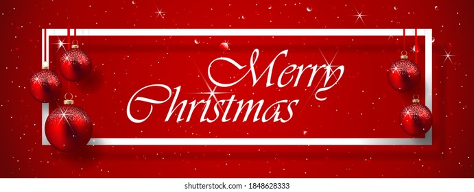 Red christmas balls with white frame on red background
