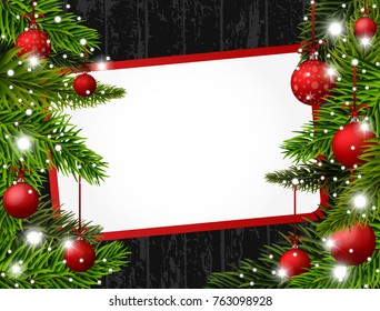 Red Christmas banner with red Christmas balls. Vector illustration