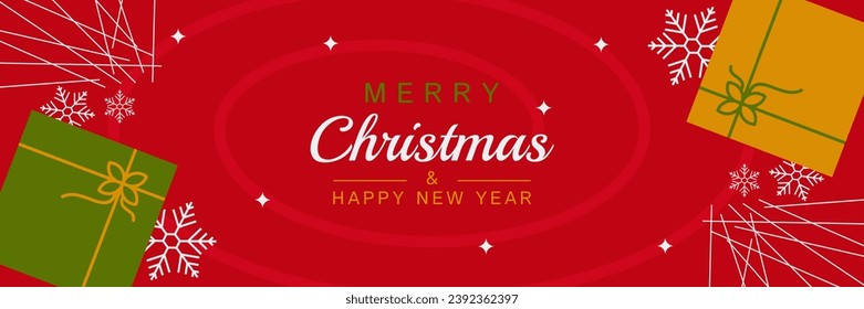 red christmas banner with gift box icon ornament and snow. design with copy space area, vector can be replaced.