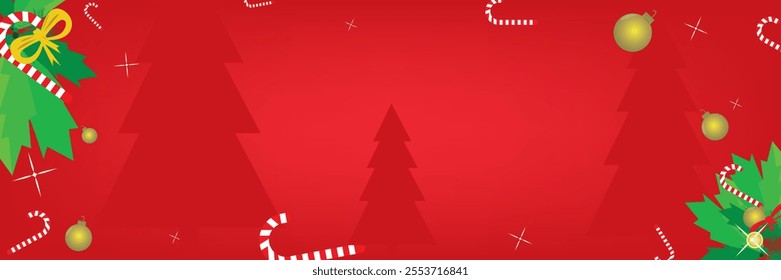 Red Christmas banner with Christmas ornament. suitable for promotion season