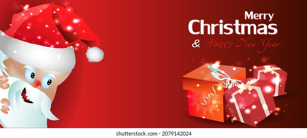 Red Christmas banner with Santa with gifts