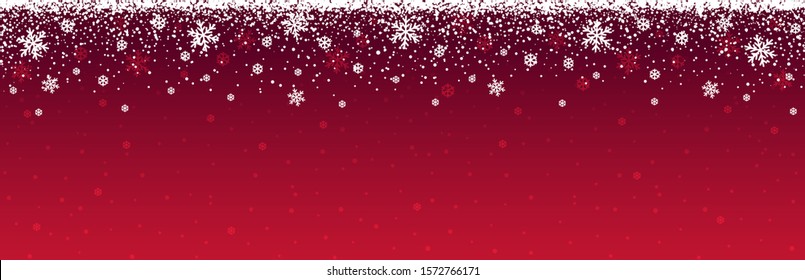 Red Christmas banner with snowflakes. Merry Christmas and Happy New Year greeting banner. Horizontal new year background, headers, posters, cards, website.Vector illustration