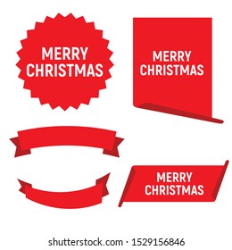 Red Christmas banners. Ribbons sticker and paper scrolls banner