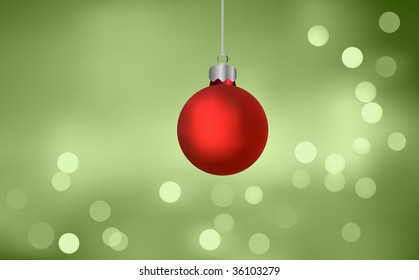 Red Christmas Bauble On Blurry Lights (Vector)