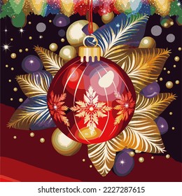 Red christmas bauble in tree