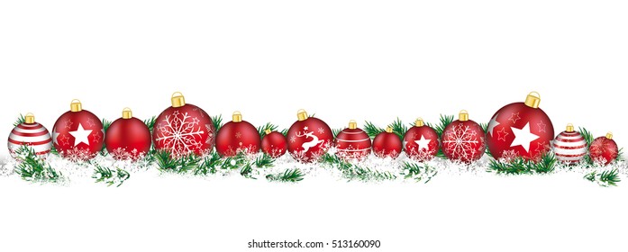 Red christmas baubles with twigs on the white background.  Eps 10 vector file.