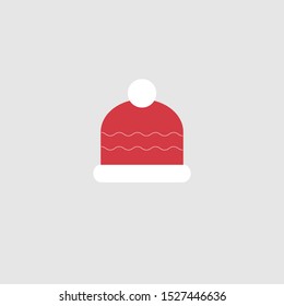 Red Christmas beanie hat flat vector icon for web and mobile.Winter pom pom hat icon isolated on a white background.