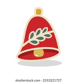 Red Christmas bell with a festive sprig. Perfect for holiday cards, decorations, and winter designs.