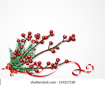 Red Christmas Berries And Green Needles