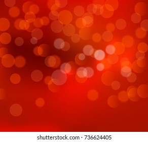 Red christmas blurry background. Winter red bokeh vector card wallpaper illustration. New year red lights poster.