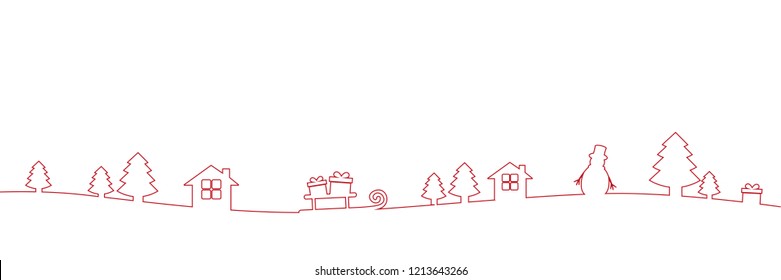 red christmas border decoration line drawing vector illustration EPS10