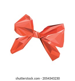 Red Christmas bow, low polygonal ribbon, isolated geometric vector illustration from triangles