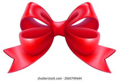Red christmas bow ribbon. decorative ornament symbol christmas and new year. Vector cartoon illustration isolated on white