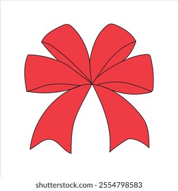 Red Christmas bow with transparent Line Art Vector Illustration