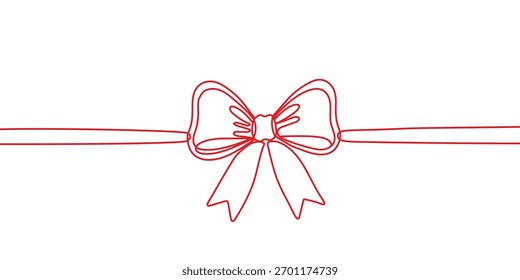 Arco vermelho arco vetor linha arte, contínuo uma linha fita decoração design.
