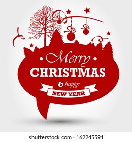 red christmas bubble with landscape and balls. christmas concept