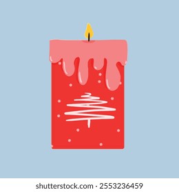 um projeto de vela de Natal vermelho com árvore no meio 

