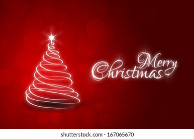 Red Christmas Card with abstract Christmas Tree