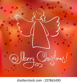 Red Christmas Card with Angel and Stars