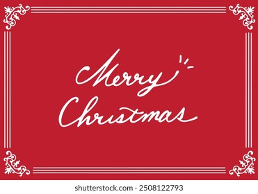 Red christmas card with elegant frame and hand lettering