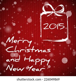 red christmas card with gift 2015. christmas concept