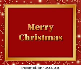 Red Christmas card with gold light stars frame