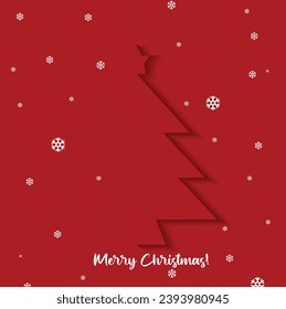 Red Christmas card, Merry Christmas, red Christmas tree with white snowflakes