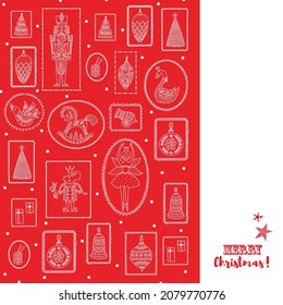 Red Christmas card the Nutcracker. Magic vector illustration. 