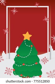 Red Christmas Card with Tree in A4 ratio without text