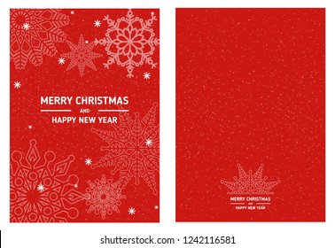 Red Christmas card with white snowflakes.  Vector illustration. 