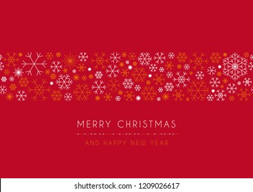 Red Christmas card with wishes and snowflakes. Merry Christmas and Happy New Year.