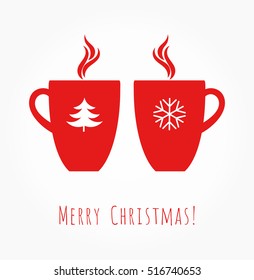 Red Christmas coffee mugs. Vector illustration