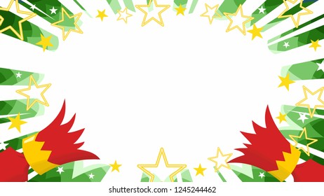 red christmas cracker pulled apart on green starbust background with manga rays and gold stars