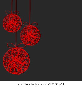 Red Christmas Decor Balls on Dark background, stock vector illustration