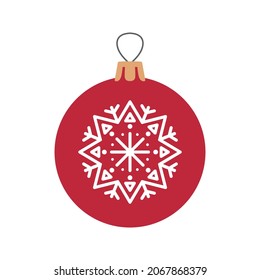 Red Christmas decoration ball with snowflake, holiday vector illustration