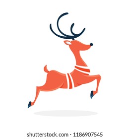 Red christmas deer silhouette. Holiday reindeer. Greeting card decoration for New Year and Xmas holiday present. Isolated vector flat illustration