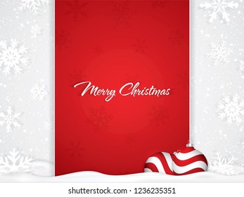 Red Christmas design with red balls on snowy background, vector illustration