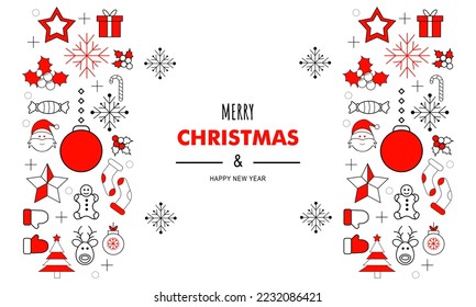 Red Christmas element icons banner background. On white background.