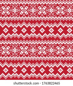 Red Christmas fair isle pattern background for fashion textiles, knitwear and graphics