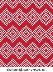 Red Christmas fair isle pattern background for fashion textiles, knitwear and graphics