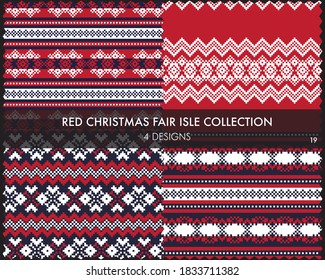 La colección de patrones de isles de la feria navideña roja incluye 4 muestras de diseño para textiles de moda, ropa de cama y gráficos