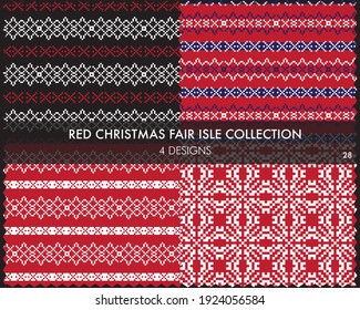 La colección de patrones de isles de la feria navideña roja incluye 4 muestras de diseño para textiles de moda, ropa de cama y gráficos