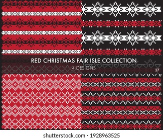 La colección de patrones de isles de la feria navideña roja incluye 4 muestras de diseño para textiles de moda, ropa de cama y gráficos