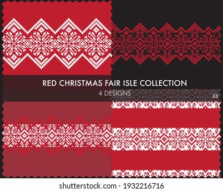 La colección de patrones de isles de la feria navideña roja incluye 4 muestras de diseño para textiles de moda, ropa de cama y gráficos