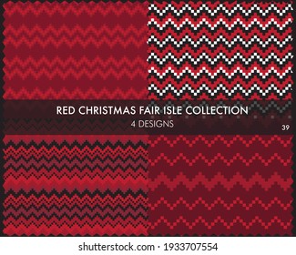 Red Christmas fair Isle Musterkollektion beinhaltet 4 Design-Armbanduhren für Modetextilien, Strickwaren und Grafiken