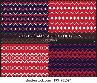 La colección de patrones de isles de la feria navideña roja incluye 4 muestras de diseño para textiles de moda, ropa de cama y gráficos