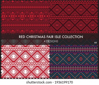 Red Christmas fair Isle Musterkollektion beinhaltet 4 Design-Armbanduhren für Modetextilien, Strickwaren und Grafiken
